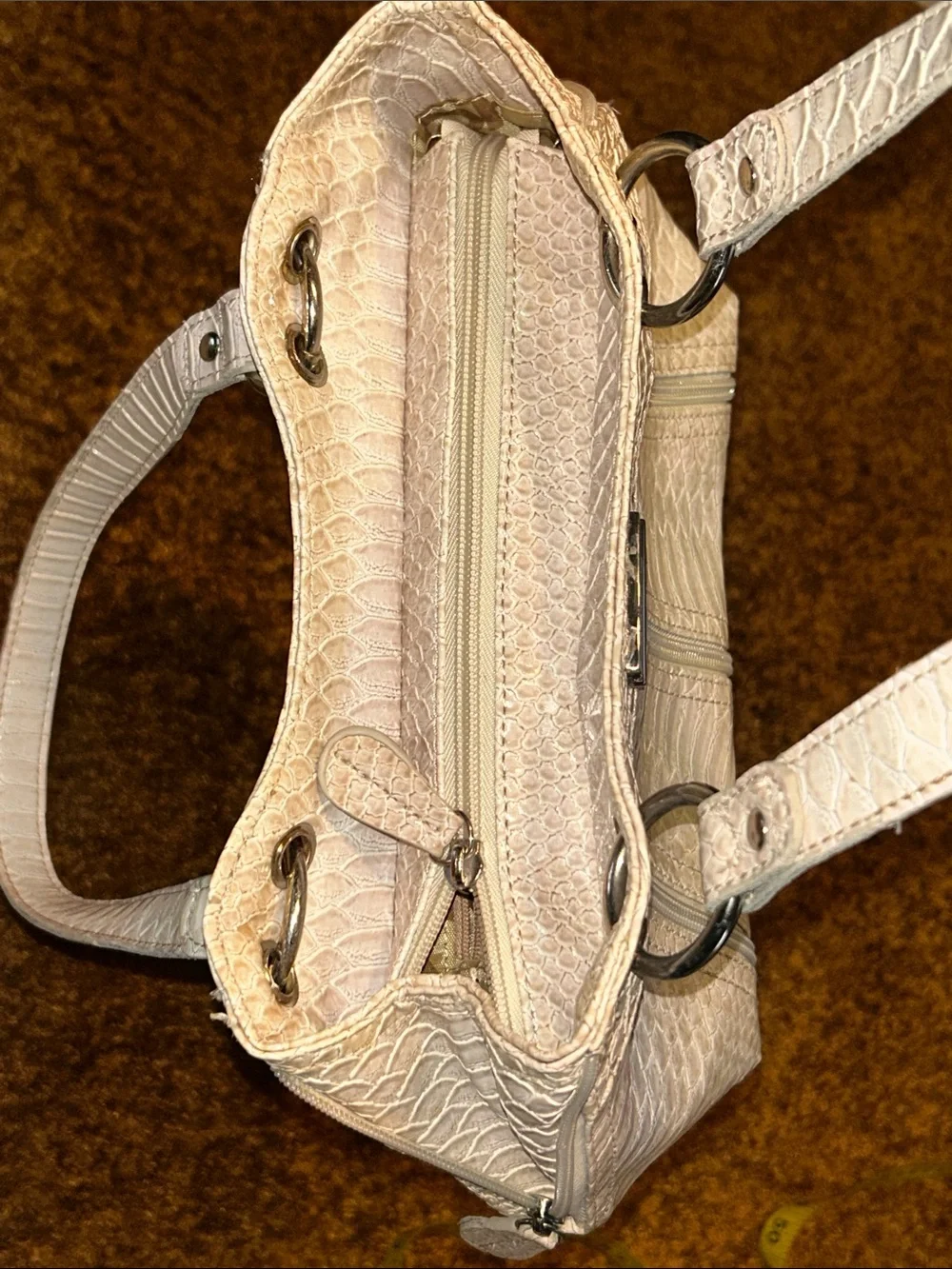 Cream Textured Tote Handbag - Women's Fashion Shoulder Bag